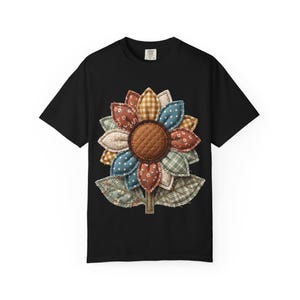T-shirt patchwork tournesol | T-shirt rustique fleuri d'automne