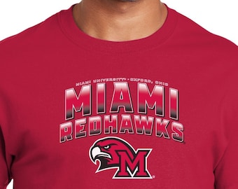 Miami RedHawks Shirt | Full Color Fade Primary Logo | Miami of Ohio Apparel | Unisex Miami RedHawks T-Shirt | Big Tall Sizes | RedHawks Tee