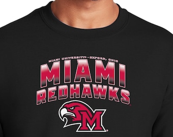 Miami RedHawks Crewneck Sweatshirt | Full Color Fade + Logo | Miami of Ohio Apparel | Miami RedHawks Sweatshirt | RedHawks Fleece Sweatshirt
