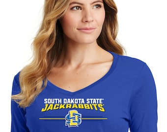 Womens South Dakota State Tshirt | Jackrabbits SD Logo | SDSU Jackrabbits Womens Long Sleeve V-neck Shirt | Boutique Apparel | SDSU Merch