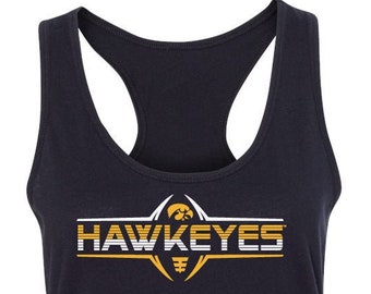 Iowa Hawkeyes Tank Top | Striped HAWKEYES Football Laces | Hawkeye Racerback Tanktop | Boutique Hawkeyes Apparel | Cute Womens Iowa Tank Top