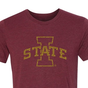 Iowa State Cyclones Premium Womens Shirt | I-STATE in Gold Glitter | Womens ISU tee cyclones tshirt short sleeve cyclone apparel boutique t