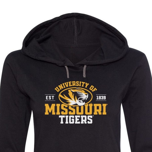 Missouri Tigers Womens Shirt | EST 1839 | Mizzou Tigers Tshirt | Womens Missouri Tigers Apparel | Mizzou Boutique T Shirt with Hood