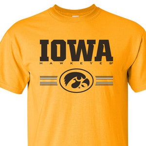 Iowa Hawkeyes Tee Shirt Horizontal Stripe Tigerhawk Oval Iowa Hawkeye shirt hawkeye t-shirt iowa tshirt iowa gear iowa hawkeye sport apparel Short Sleeve