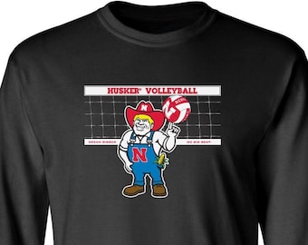 Nebraska Huskers Volleyball Tee Shirt | Long Sleeve Herbie Husker Volleyball Net | Nebraska Volleyball Shirt | Nebraska Volleyball Apparel
