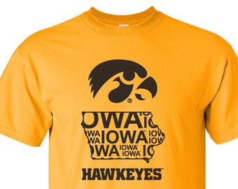 Iowa Hawkeyes Tee Shirt State Outline Iowa Hawkeye shirt hawkeye t-shirt iowa tshirt iowa gear iowa hawkeye sports apparel big sizes unisex