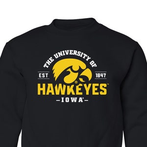 Iowa Hawkeyes Youth Crewneck Sweatshirt | U of Iowa EST 1847 | Youth Iowa Sweatshirt Crew Neck Youth Apparel Iowa Hawkeye fleece sweatshirt