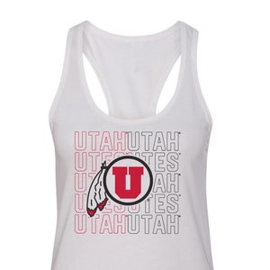 Utah Utes Womens Tank Tops | Womens Utah Utes Tank Top | Circle Feather Logo Overlay | Utah Utes Apparel for Women | Utes Boutique Tank Tops