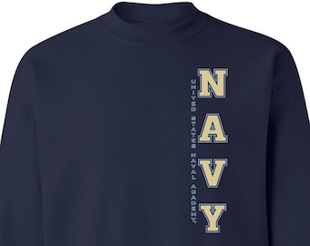 Navy Midshipmen Sweatshirt | Vertical NAVY | Navy Crewneck | USNA Sweatshirt | Midshipmen Apparel | Navy Unisex Crewneck Fleece