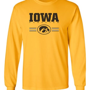 Iowa Hawkeyes Tee Shirt Horizontal Stripe Tigerhawk Oval Iowa Hawkeye shirt hawkeye t-shirt iowa tshirt iowa gear iowa hawkeye sport apparel Long Sleeve