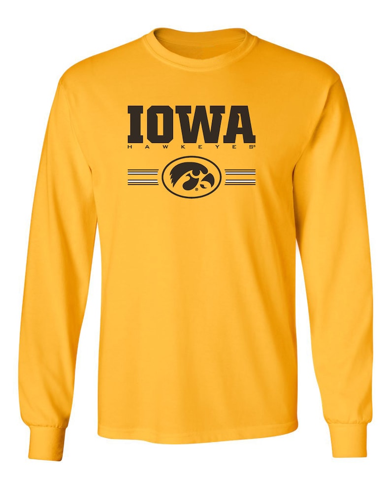 Iowa Hawkeyes Tee Shirt Horizontal Stripe Tigerhawk Oval Iowa Hawkeye shirt hawkeye t-shirt iowa tshirt iowa gear iowa hawkeye sport apparel Long Sleeve