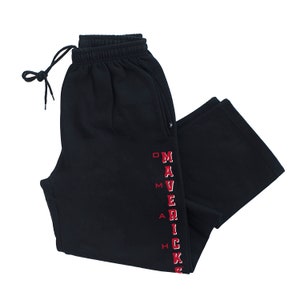 May include: Black sweatpants with a red "MAVERICK" logo down the side.