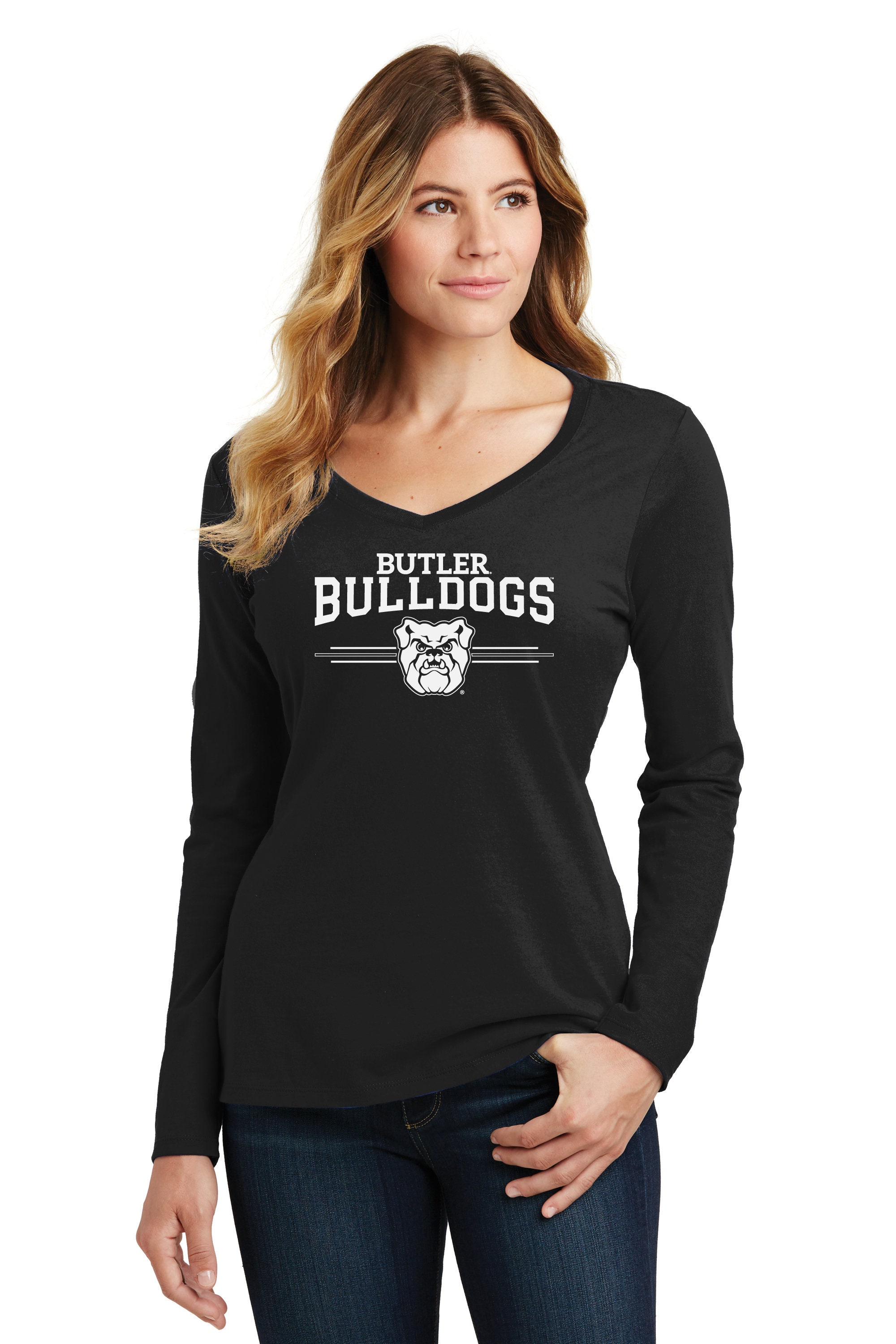 Butler Cc Merch Womens Butler Tshirt | Stripe Logo | Butler Bulldogs Womens Long Sleeve ...