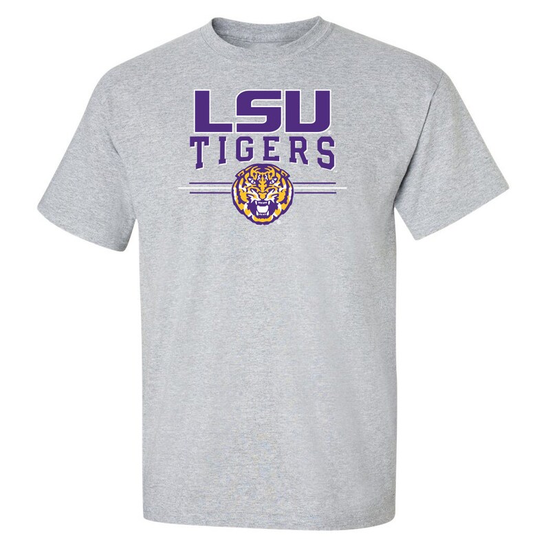 Camiseta de LSU / Camiseta con el logotipo de 3 rayas de los LSU Tigers / Ropa de la Universidad Estatal de Luisiana / Camiseta unisex Geaux Tigers / Tallas grandes, altas y extra grandes Gray2