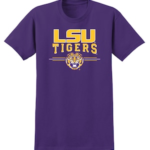 Camiseta de LSU / Camiseta con el logotipo de 3 rayas de los LSU Tigers / Ropa de la Universidad Estatal de Luisiana / Camiseta unisex Geaux Tigers / Tallas grandes, altas y extra grandes Morado