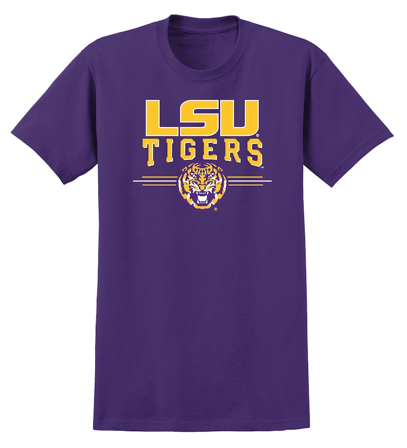 Camiseta de LSU / Camiseta con el logotipo de 3 rayas de los LSU Tigers / Ropa de la Universidad Estatal de Luisiana / Camiseta unisex Geaux Tigers / Tallas grandes, altas y extra grandes Morado
