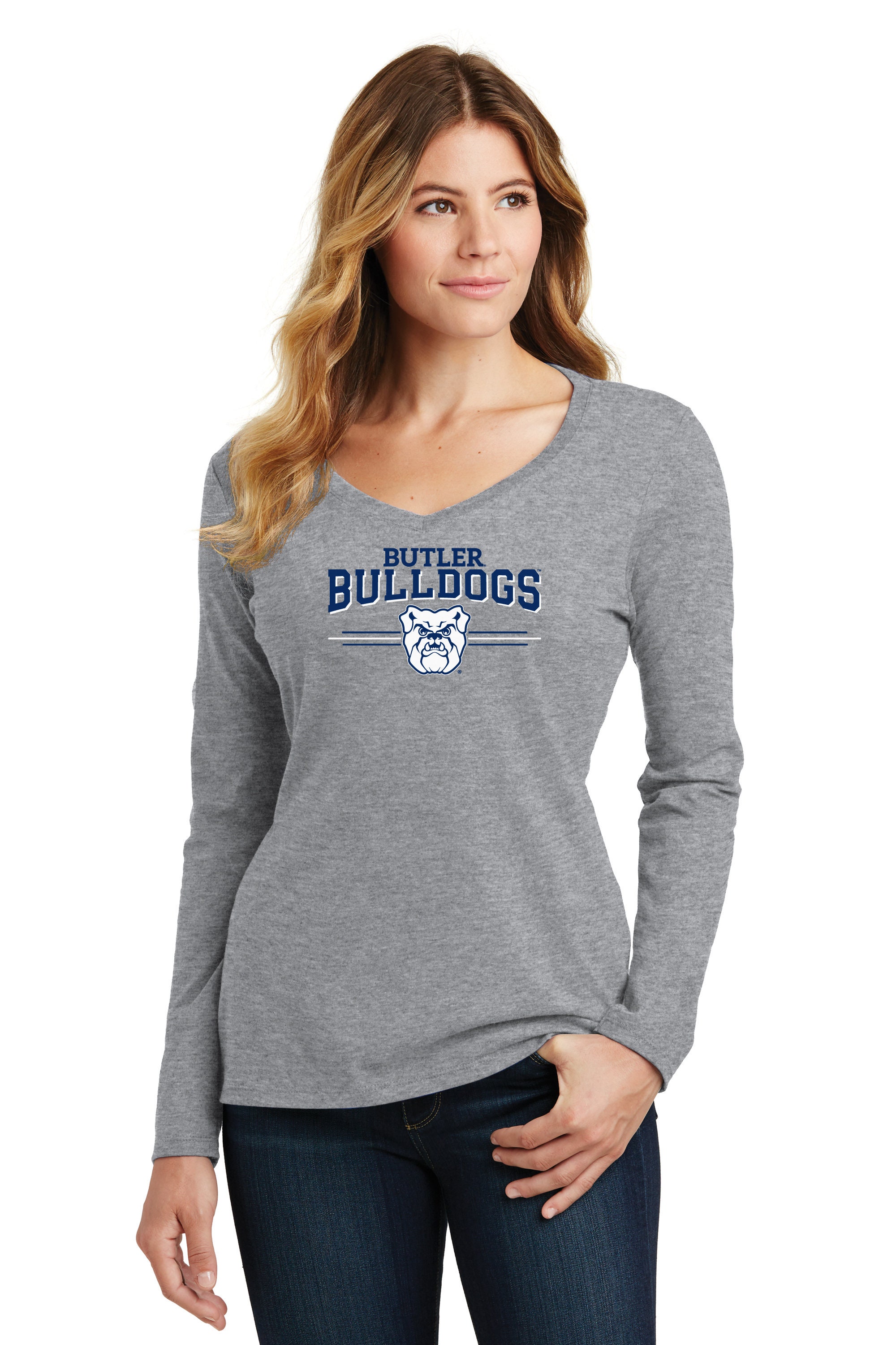 Butler Cc Merch Womens Butler Tshirt | Stripe Logo | Butler Bulldogs Womens Long Sleeve ...