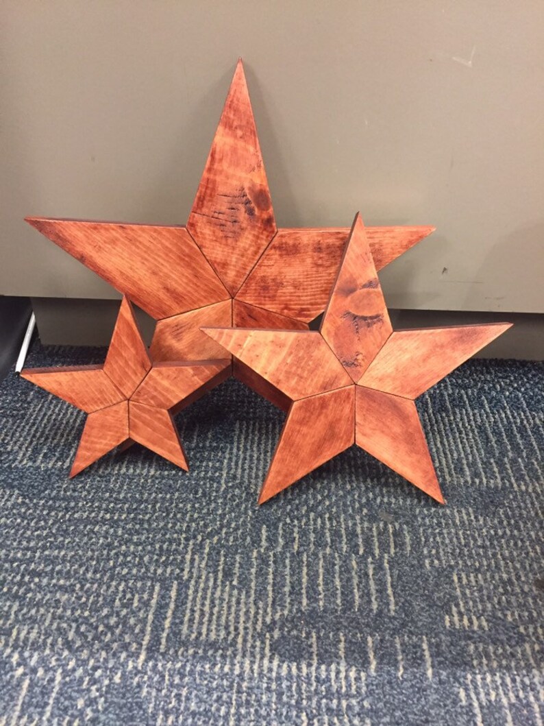 Set Of 3 Wooden Stars Etsy