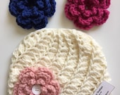 Crochet Hat for Girls Interchangeable Flower Newborn Baby Child Toddler Beanie