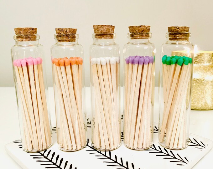 Tall Matchstick Jar Colored Tip Matches Strike on Bottle Apothecary