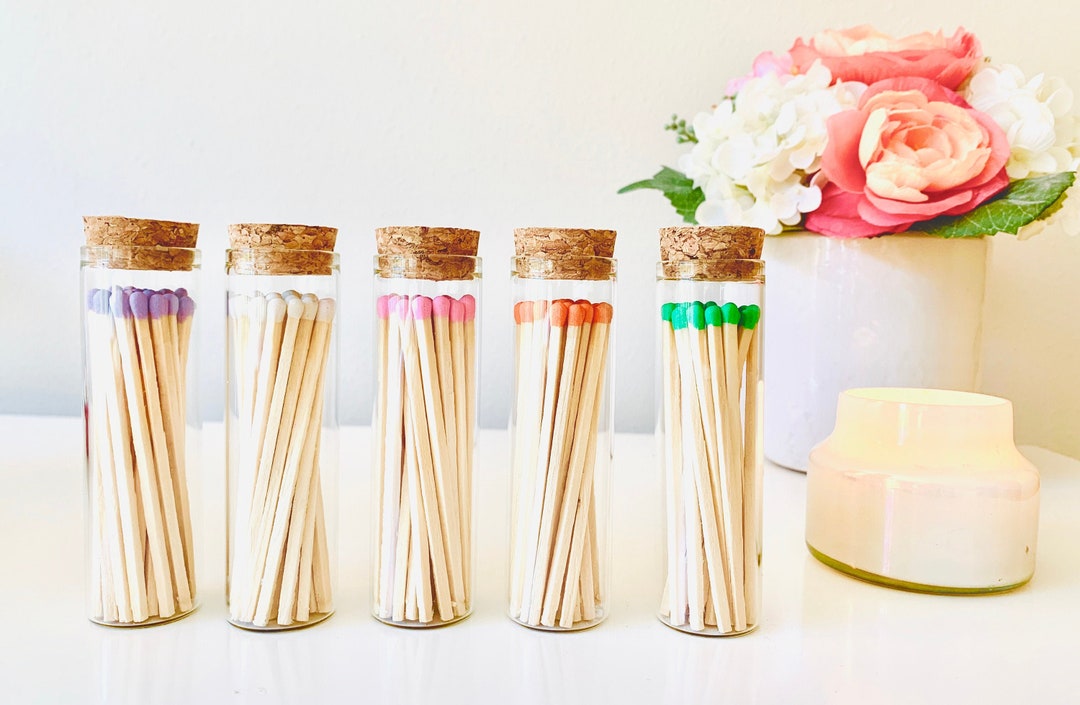 Tall Matchstick Jar Colored Tip Matches Strike on Bottle Etsy