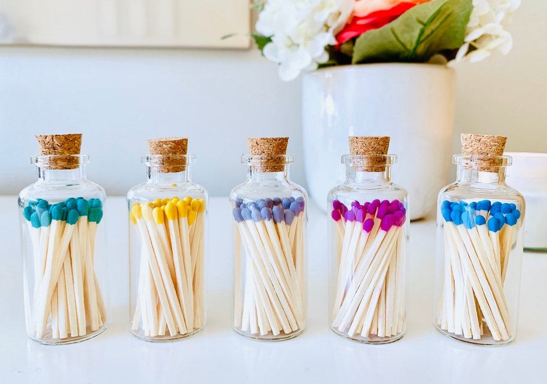 Mini Matchstick Jar Colored Tip Matches Strike on Bottle Etsy