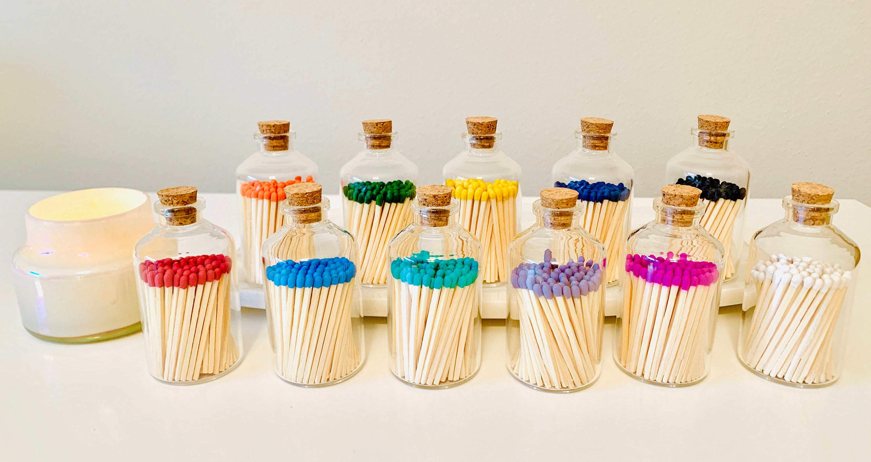 Matchstick Jar Colored Tip Matches Strike On Bottle Etsy