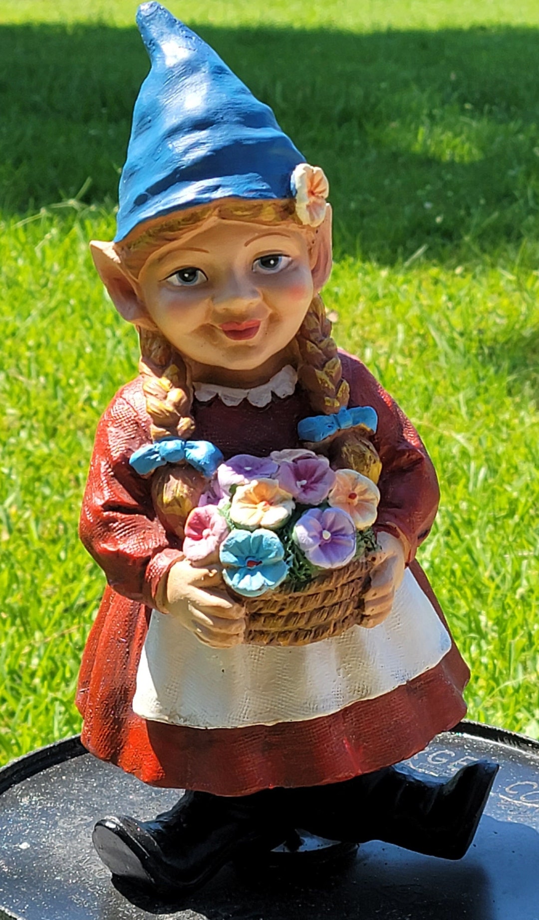 12" Tall Resin Garden Gnome Woman With Flower Basket, Female Etsy