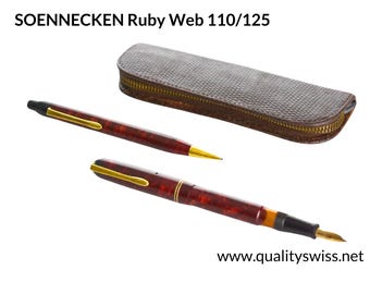Soennecken Ruby Web 110/125 Fountain Pen & Self-Propelling Pencil Set, Germany 1950s