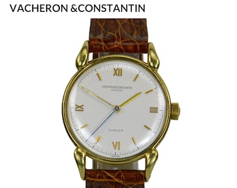 Vacheron & Constantin 18 kt gouden fancy-Lug-polshorloge, oorspronkelijk verkocht door de prestigieuze Türler uit Zürich, Zwitserland, jaren 40