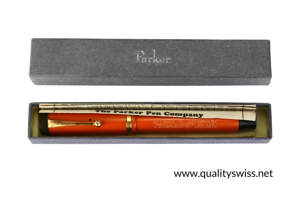 Parker “big Red” Senior Duofold Lucky Curve Fountain Pen Complete 