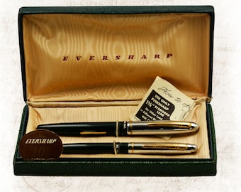Wahl Eversharp Raymond Lowey Fountain Pen & Pencil Set, New Old Stock with Original Box, Tags and Stickers in Place, USA 1950