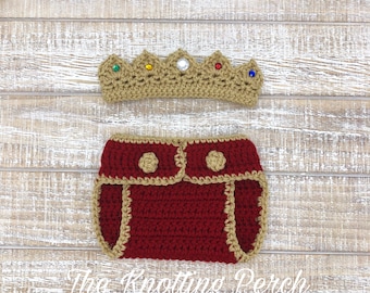 Traje de príncipe recién nacido a crochet: ribete dorado oscuro, accesorio para fotos