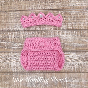 Newborn Princess 2 Piece Outfit, Baby Girl Photo Prop, Newborn Girl Pink Princess, Crown, Crochet Outfit