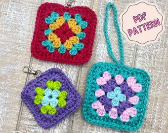 Mini Granny Square Airpods Case Crochet Pattern, Bag Charm, Beginner Friendly, Granny Square Pouch