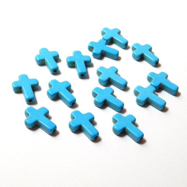 Howlite Cross Beads, 10pcs, Turquoise Cross Bead, 16 x 12mm, Day of the Dead, Dia de los Muertos, Destash