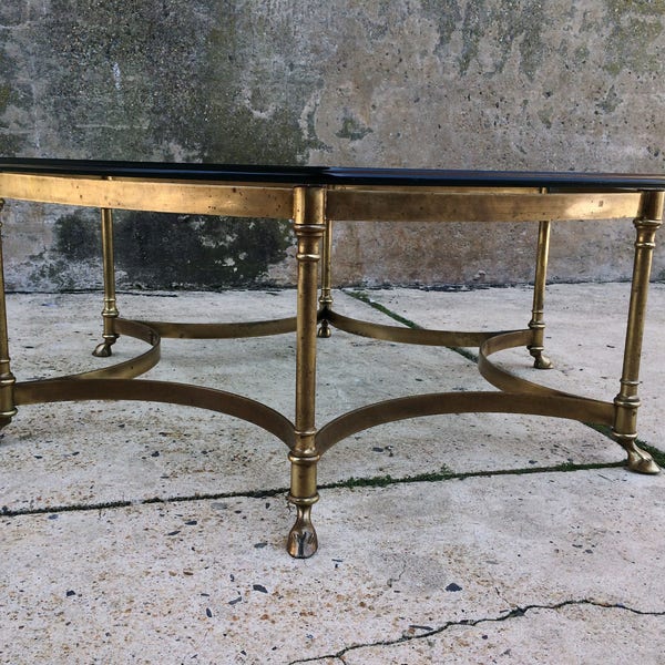 Hold for S. - Hollywood Regency Modern Brass Coffee Table with Deer Goat Hoof Legs