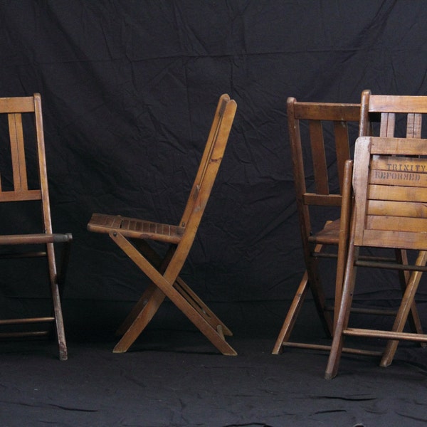 4 Vintage Wooden Oak Folding Chairs Great for Weddings or Events