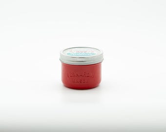 Glossy Mason Jar Soy Candle ~  Candy Cane/Fire Red  8oz
