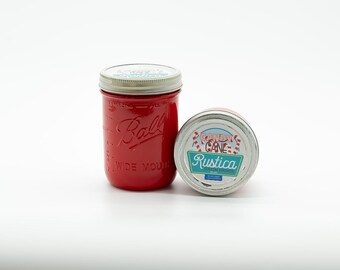 Glossy Mason Jar Soy Candle ~  Candy Cane/Fire Red  16oz