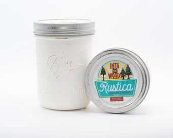 Distressed Mason Jar Soy Candle ~ Into the Woods/Vintage White 16oz