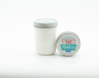 Glossy Mason Jar Soy Candle ~  Candy Cane/Pale Cream  16oz