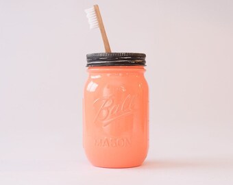 Glossy Mason Jar Toothbrush Holder ~ Creamsicle High Gloss