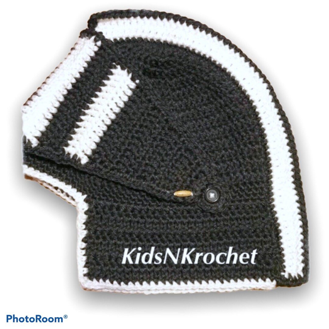 Crochet Knight Helmet black and white, with face warmer you choose size