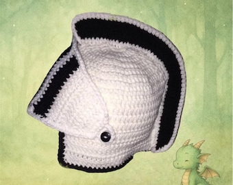 Crochet Knight Helmet Hat with Face Warmer – White Black Customization Options