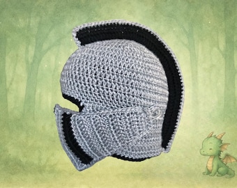 Crochet Knight Helmet Hat with Face Mask, Boys Winter Beanie, Medieval Cosplay Costume, Kids & Adult Knights Mascot Armour Cap