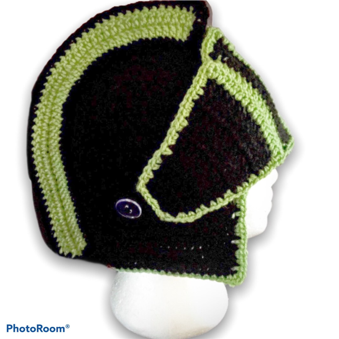 Crochet Knight Helmet Green and Black With Face Warmer You Etsy