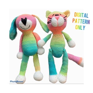 Crochet pattern Rainbow cat and dog, Digital pattern