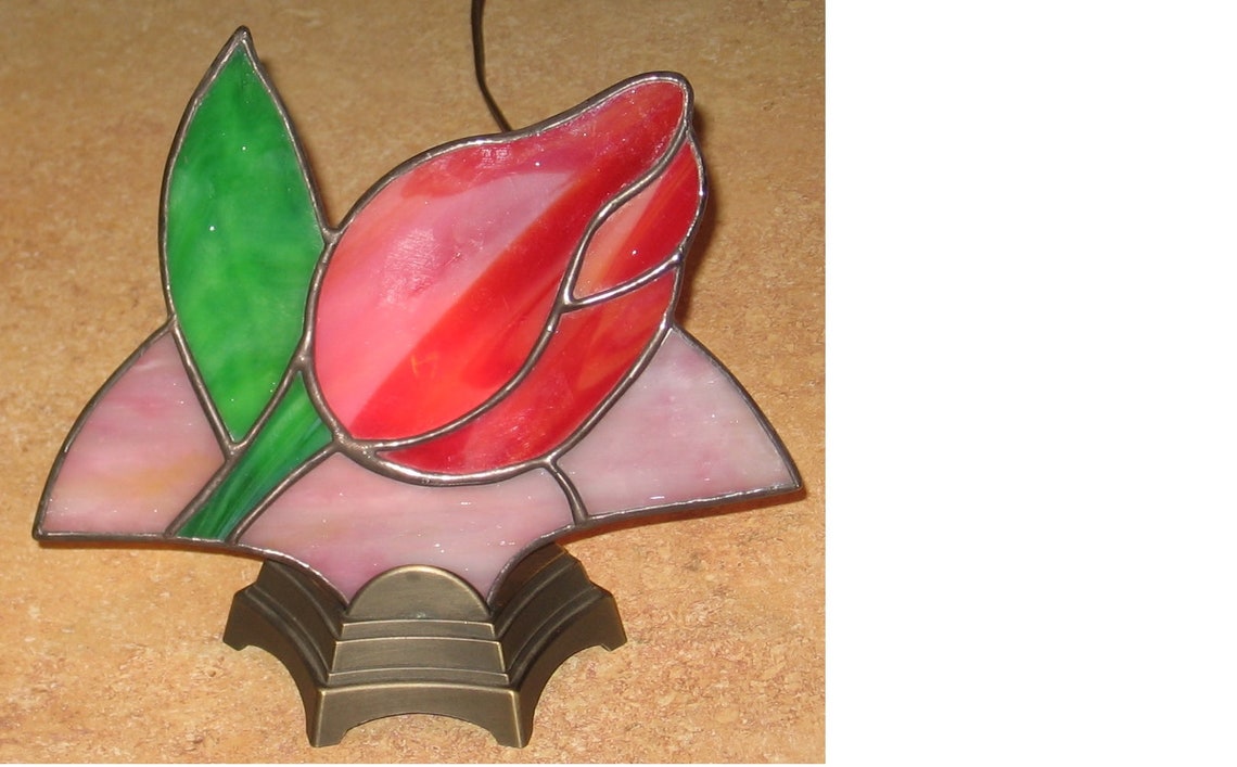 PDF Stained Glass Rose Bud Fan Lamp With Wood Base With Glass Etsy