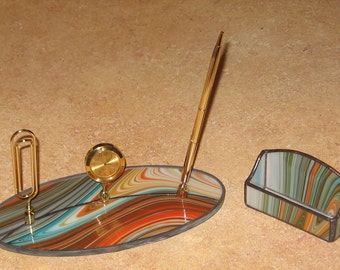 Stained Glass Desk Set and Business Card Holder PDF Instructions and Pattern